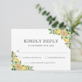 Lemon Citrus Floral Greenerity Wedding RSVP Card Karte (Stehend Vorderseite)