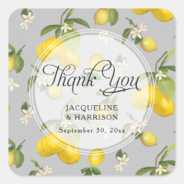 Lemon Citrus Floral Greenery Gray Yellow Vielen Da Quadratischer Aufkleber
