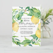 Lemon Citrus Floral Leaf Wasserfarbe 30. Geburtsta Einladung (Stehend Vorderseite)