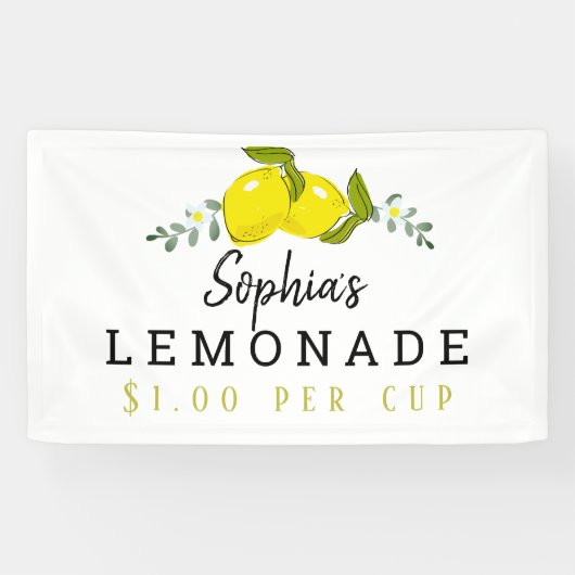 Lemon Citrus Floral Lemonade Stand Kinder weiß Banner (Horizontal)