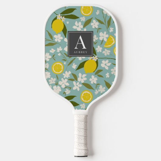 Lemon Citrus Floral Muster Sky Blue Pickleball Schläger (Vorderseite)