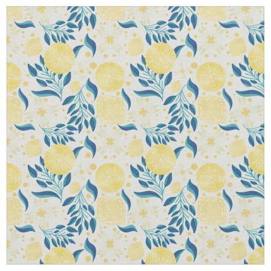 Lemon Citrus Floral Muster Stoff (Nahaufnahme)
