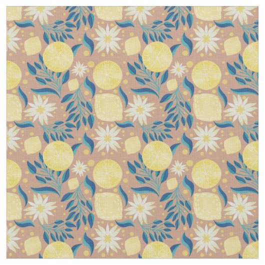 Lemon Citrus Floral Peach Stoff (Nahaufnahme)