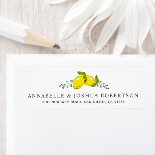 Lemon Citrus Floral SImple White Address Label (Insitu)