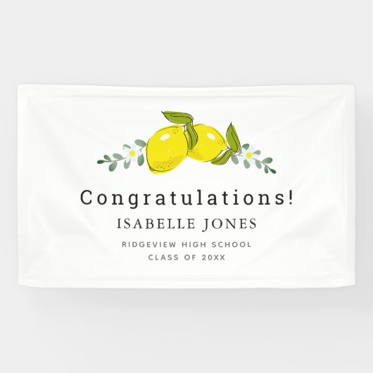 Lemon Citrus Floral White Abschluss Banner (Horizontal)