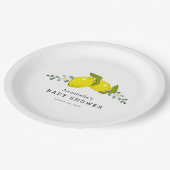 Lemon Citrus Floral White Baby Dusche Papierplatte Pappteller (Schrägansicht)