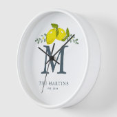 Lemon Citrus Floral White Monogram Uhr (Winkel)