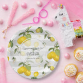 Lemon Citrus Floral White Strip Engagement Party Pappteller (Party)