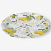 Lemon Citrus Floral White Strip Engagement Party Pappteller (Schrägansicht)
