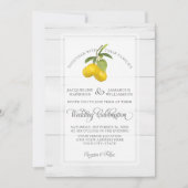Lemon Citrus Floral Yellow White Grey Wood Wedding Einladung (Vorderseite)