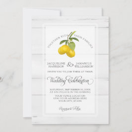 Lemon Citrus Floral Yellow White Grey Wood Wedding Einladung