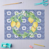 Lemon Citrus Foliage Farmhouse Navy Blue in White Seidenpapier (Basteln)