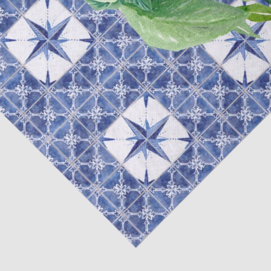 Lemon Citrus Foliage Farmhouse Navy Blue in White Seidenpapier (Detail)