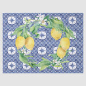Lemon Citrus Foliage Farmhouse Navy Blue in White Seidenpapier (Vorderseite)