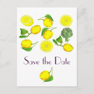 Lemon Citrus Frucht Wasserfarbe Save the Date Ankündigungspostkarte