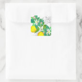 Lemon Citrus Fruit Flowers Botanical Drawing Quadratischer Aufkleber (Tasche)