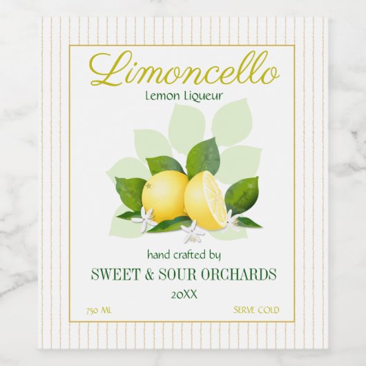 Lemon Citrus Fruit Limoncello Weinetikett (Einzelnes Label)
