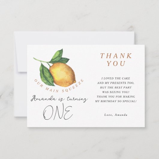 Lemon Citrus Geburtstagsparty danke (Vorderseite)