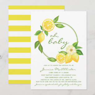 Lemon Citrus Gelbe Streifen Unisex Baby Dusche Einladung