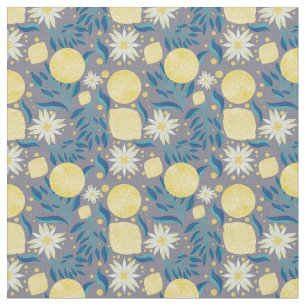 Lemon Citrus Gray Floral Stoff