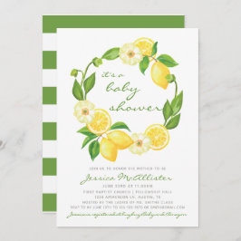 Lemon Citrus Green Stripes Kinderdusche Einladung