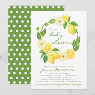 Lemon Citrus Green und Gray Punkt Baby Dusche Einladung