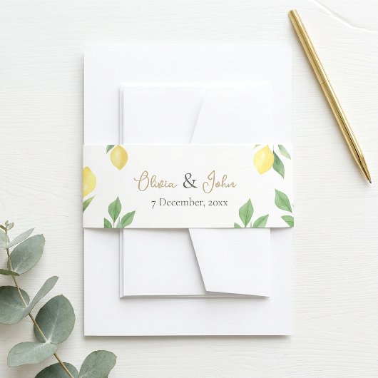 Lemon Citrus Green Wedding Invitation Belly Band