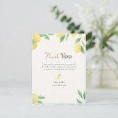 Lemon Citrus Green Wedding with Photo Back Dankeskarte (Stehend Vorderseite)