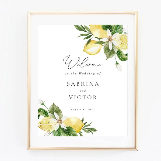Lemon Citrus Greenery Floral Wedding Begrüßungszei Poster
