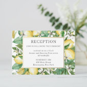 Lemon Citrus Greenery Floral Wedding Empfang Begleitkarte (Stehend Vorderseite)