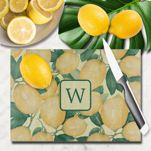 Lemon Citrus Greenery Mit Monogramm Schneidebrett