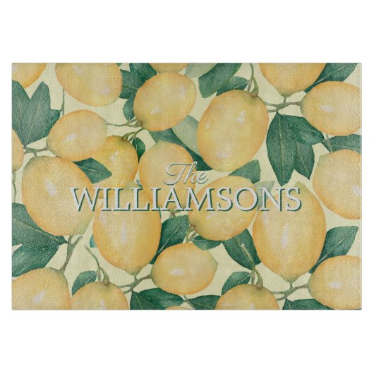 Lemon Citrus Greenery Personalisiert Schneidebrett (Vorderseite)