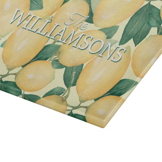 Lemon Citrus Greenery Personalisiert Schneidebrett (Ecke)