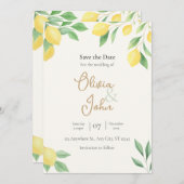 Lemon Citrus Greenery Save the Date Photo Back Einladung (Vorne/Hinten)