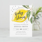 Lemon Citrus Greenery Summer Baby Shower Einladung (Stehend Vorderseite)