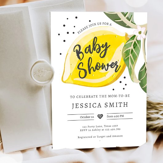 Lemon Citrus Greenery Summer Baby Shower Einladung