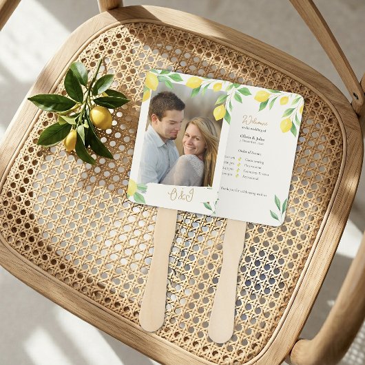 Lemon Citrus Greenery Wedding Ceremony Fan Program Fächer