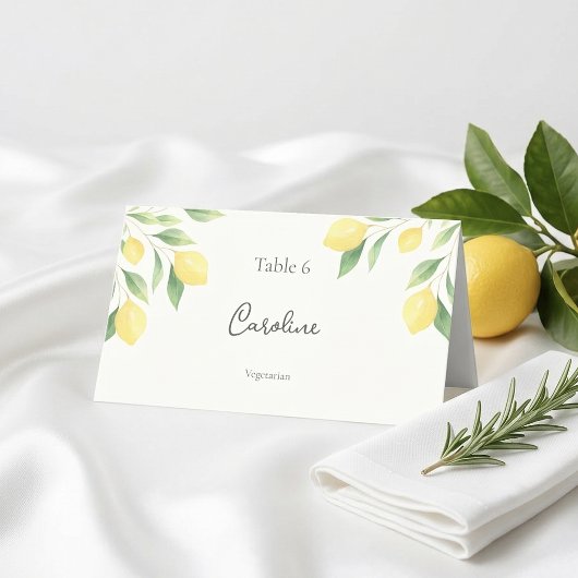 Lemon Citrus Greenery Wedding Place Card with Meal Platzkarte