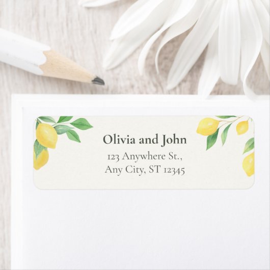 Lemon Citrus Greenery Wedding Return Address Label (Insitu)
