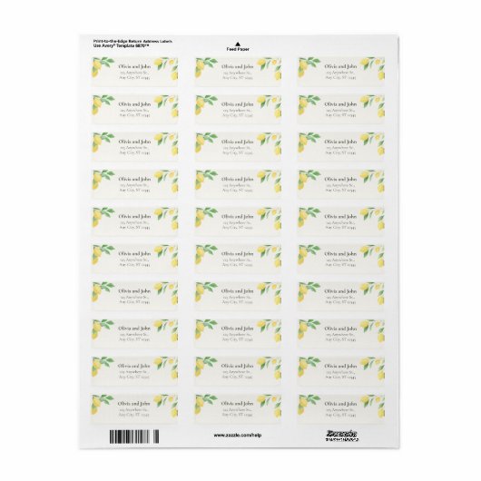 Lemon Citrus Greenery Wedding Return Address Label (Vorne)