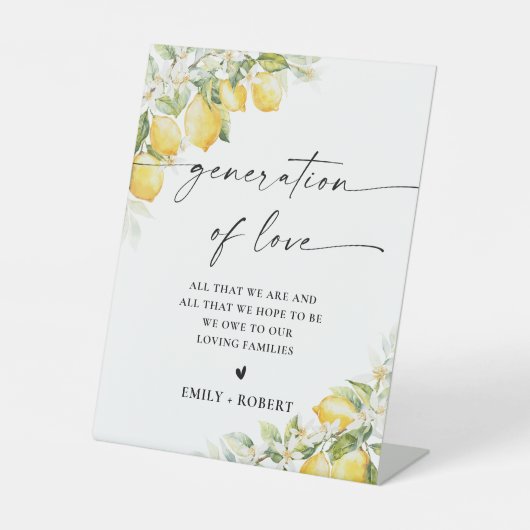 Lemon Citrus Hochzeit Generation der Liebe Zeichen Sockelschild (Vorderseite)