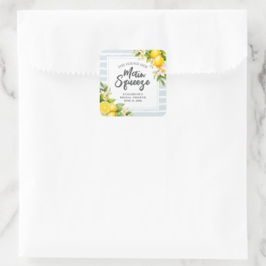 Lemon Citrus Main Squeeze Brautparty Quadratischer Aufkleber (Tasche)