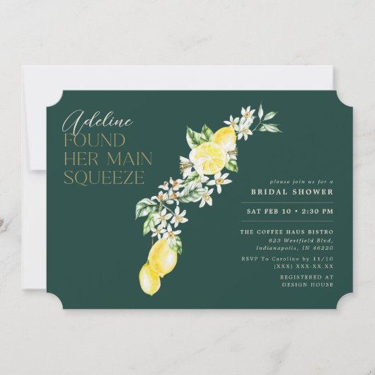 Lemon Citrus Main Squeeze Green Brautparty Einladung (Vorderseite)