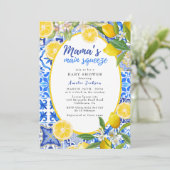 Lemon Citrus Mama's Haupt Squeeze Baby Dusche Einladung (Stehend Vorderseite)