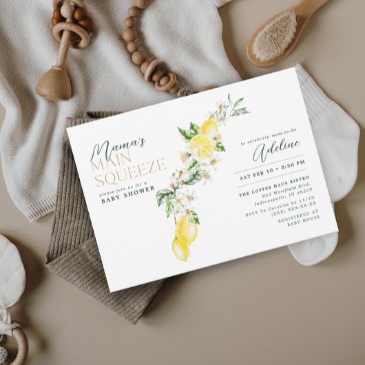 Lemon Citrus Mama's Haupt Squeeze Baby Dusche Einladung