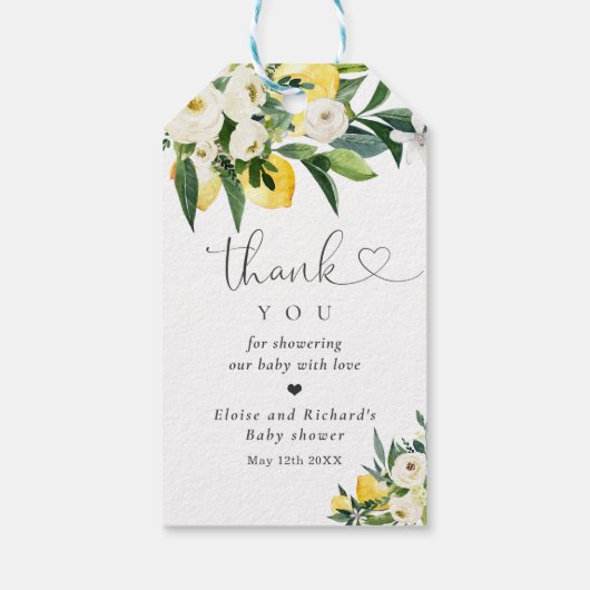 Lemon Citrus Mediterrane Babydusche Gefallen Geschenkanhänger (Rückseite)