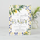 Lemon Citrus Mittelmeer Botanical Baby Dusche Einladung (Stehend Vorderseite)