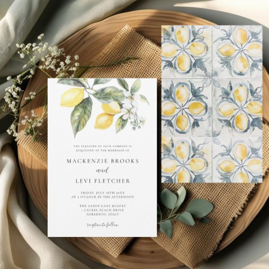 Lemon Citrus Mittelmeer Tiles Nature Wedding Einladung