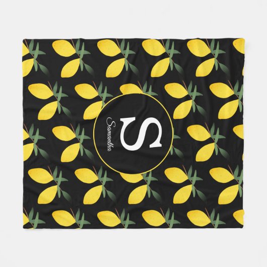 Lemon Citrus Monogram Fleecedecke (Vorderseite (Horizontal))