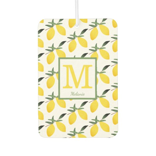 Lemon Citrus Monogram Name Autolufterfrischer (Vorderseite)